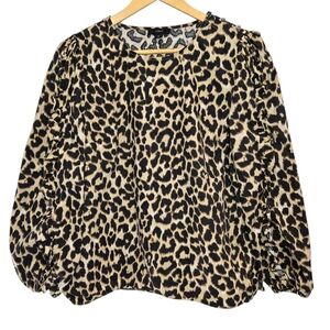 J. Crew Black and Tan Leopard Print Blouse